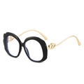 Fashionable black oval wavy frame sunglasses with golden double heart temple accents - Black Frame (Clear Lenses)