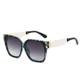 Fashionable square sunglasses with blue and yellow tortoiseshell frames and gold temples - Blue Floral Frame Gradient Gray Lens
