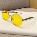 Fashionable diamond-shaped sunglasses with silver metal frame and bright yellow lenses - Bright Nickel Frame Night Vision Yellow Lens