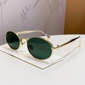 Retro oval sunglasses with slim gold metal frame and dark green lenses for a vintage look - Bright Golden Green (G399)