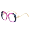 Pink blue marble frame oval wavy edge sunglasses with golden heart metal temples - Hawksbill Purple Frame (Clear Lens)