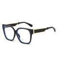 Fashionable square frame sunglasses with black and blue color-blocking and gold metal temples - Black Frame Clear Lens