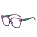 Stylish purple transparent square sunglasses with gold metal temples and green accents - Purple Frame Clear Lenses
