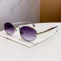 Oval sunglasses with silver metal frame and purple gradient lenses shown in a variant view - Bright Nickel Gradient Grey (KJS282)