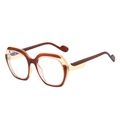 Fashionable oversized polygonal sunglasses with brown and yellow transparent frames - Brown Frame (Clear Lenses)