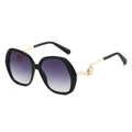 Lunettes de soleil oversize avec branches dorées ondulées et perles élégantes pour femmes - Monture Noire Verre Gris Dégradé