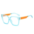 Fashionable square color-block sunglasses in light blue resin and orange gold frame - Blue Frame Clear Lens