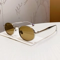 Retro oval sunglasses with slim silver metal frame and light brown translucent lenses - Bright Nickel Light Brown (B869)