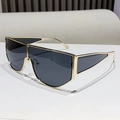 Oversized geometric gold metal sunglasses with dark grey one-piece lenses for a trendy look - Solid Grey