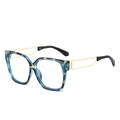 Square blue tortoiseshell frames with gold hollow-out temples and black tips - Blue Floral Frame Clear Lens