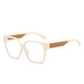Fashion square color-block sunglasses in cream beige frame with brown temples - Beige Frame Clear Lens