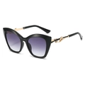 Occhiali da sole cat eye con lenti viola sfumate e aste in metallo a cigno oro - Montatura Nera Lente Grigia Sfumata