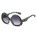 Occhiali da sole rotondi oversize con montatura tartarugata colorata e lenti viola sfumate - Montatura Verde Lenti Sfumate Viola