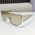 Oversized geometric shield sunglasses with gold metal frame and brown lenses - Champagne (B752)