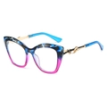 Lunettes œil-de-chat avec monture dégradée bleu rose et branches en métal doré - Monture Léopard Bleu (Verres Clairs)