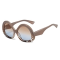 Oversized round sunglasses with brown tortoiseshell frame and gradient blue-brown lenses - Khaki Frame Tea Blue Lens