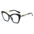 Lunettes œil de chat noires tendance avec branches dorées et verres anti-lumière bleue - Monture Noire (Verres Transparents)
