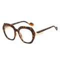 Fashion polygon oversized sunglasses with tortoise shell frame and gold metal accents - Leopard Frame (Clear Lenses)