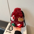 Borsa natalizia rossa in peluche con coulisse e simpatici ornamenti a cartone - Rosso