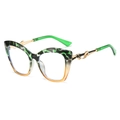 Lunettes œil de chat en écaille verte et ambre avec branches dorées en métal ajouré - Monture Léopard Vert (Verres Clairs)