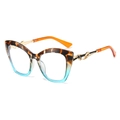 Lunettes œil de chat tendance avec monture dégradée bleu écaille et détails dorés - Monture Léopard Thé (Verres Clairs)
