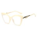 Lunettes de soleil œil de chat surdimensionnées beige crème avec branches dorées ajourées - Monture Beige (Verres Transparents)