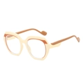 Polygonal oversized cream and brown sunglasses with a retro dual-tone frame design - Beige Frame (Clear Lenses)