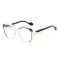 Stylish white and black polygon sunglasses featuring gold metal accents on temples - White Frame (Clear Lens)