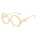 Unique cream-colored infinity frame sunglasses with geometric penguin egg shape design - Beige Frame