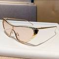 Occhiali da sole futuristici con montatura in metallo dorato e lenti rosa a occhio di gatto - Oro Lucido Marrone Chiaro B862