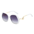 Fashion oversized round white sunglasses with gold wavy temples and pearl accents - White Frame Gradient Grey Lens