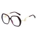 Fashionable oversized round sunglasses in dark brown with pearl gold wave temples - Tea Frame