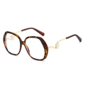 Fashionable round oversized tortoiseshell sunglasses with gold metal pearl temples - Leopard Frame