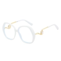 Retro oversized round sunglasses in white frame with gold metal pearl details - White Frame