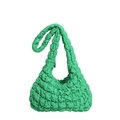 Emerald green quilted puff tote bag with soft pleated texture and large capacity for winter - Green