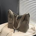 Minimalist grey tote bag in soft microfiber leather with wide shoulder strap - Green