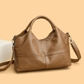 Chic brown patchwork tote bag in soft leather with top handles and adjustable strap - Apricot