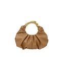 Borsa a mano cloud marrone increspata con manico ad anello in metallo dorato stile bambù - Marrone