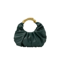 Borsa a nuvola plissettata verde scuro con manico in metallo dorato e pelle morbida - Verde