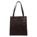 Grande borsa tote marrone scuro in ecopelle con dettagli di anelli in metallo argento - Marrone