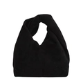 Minimalist black faux suede handbag with a knotted handle and sleek rounded design - Black