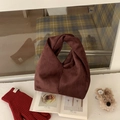 Borsa a mano minimalista in pelle scamosciata marrone con manico a torsione e capiente - Marrone