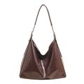 Grande borsa tote retrò marrone scuro in pelle cerata con tracolla regolabile - caffè