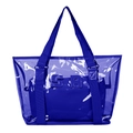 Borsa tote blu in PVC trasparente con pochette interna e toppe decorative in pelle - Blu