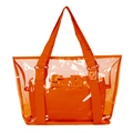 Borsa da spiaggia trasparente arancione in PVC con pochette interna e logo SA - Arancione