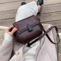 Dark brown vintage small square bag with flap closure and chain strap high angle shot - Dark Brown