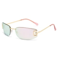 Chic rimless square sunglasses with gold metal G-logo arms and gradient pink lenses - Gold Frame Pink Lenses