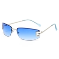 Fashionable rimless sunglasses with blue gradient lenses and silver metal G-shaped temples - Silver Frame Blue Lens