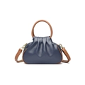 Borsa plissettata blu navy con manico rotondo marrone e tracolla staccabile - Blu