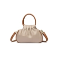 Taupe cloud dumpling bag with brown round handles and adjustable crossbody strap - Khaki